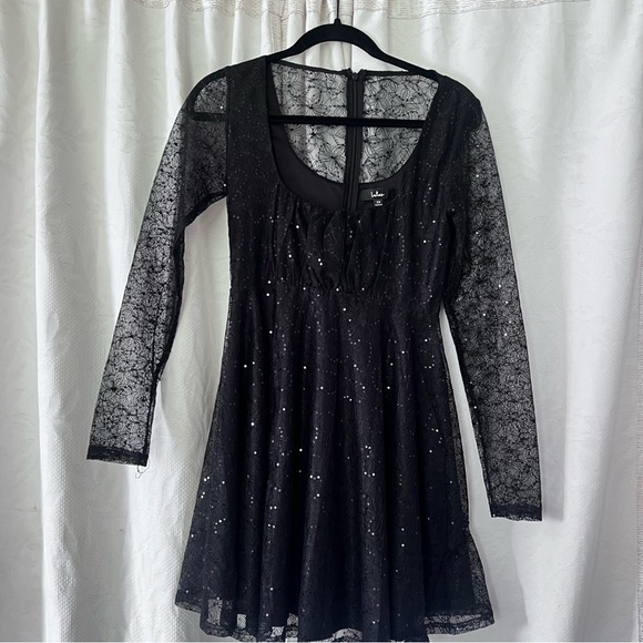 Lulu’s Sparkling Nights Black Lace Skater Babydoll Dress size XS - Picture 7 of 15